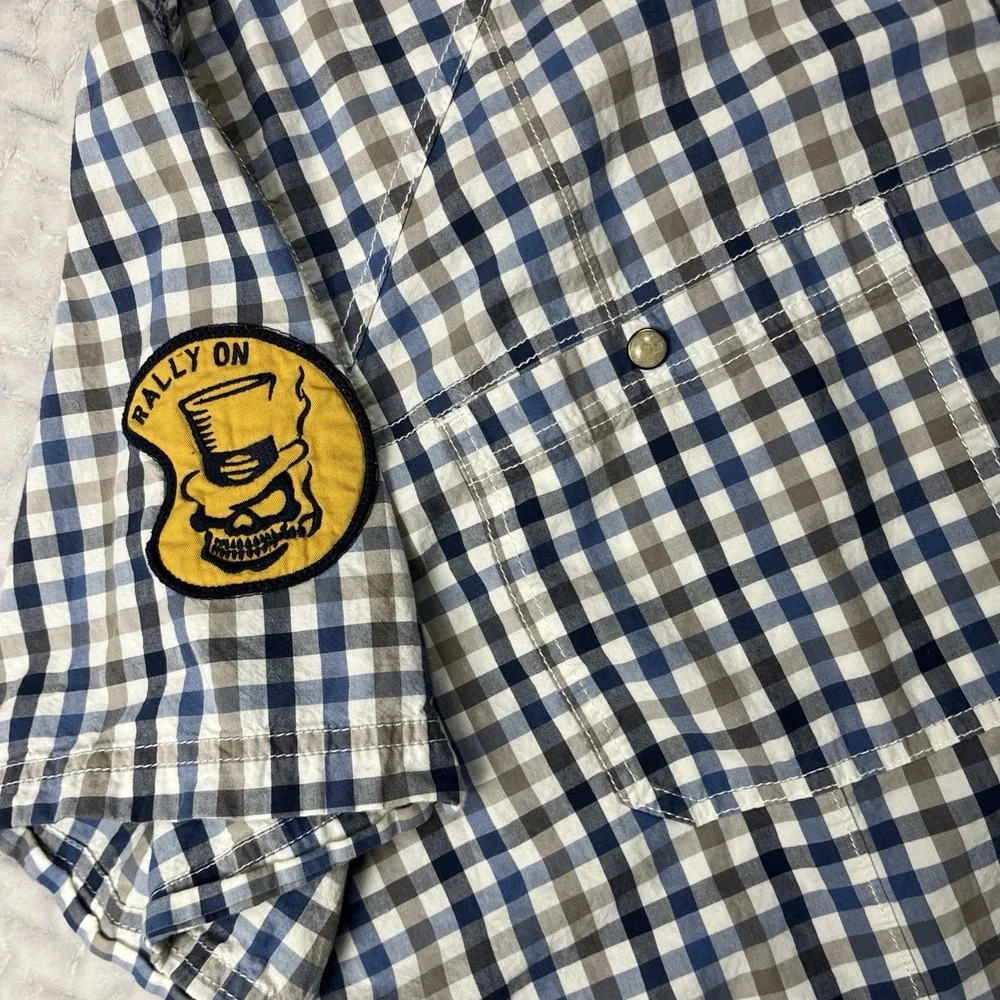 Harley Davidson Shirt Mens 3XL Pearl Snap Slim Check Skull Patches - Picture 5 of 12